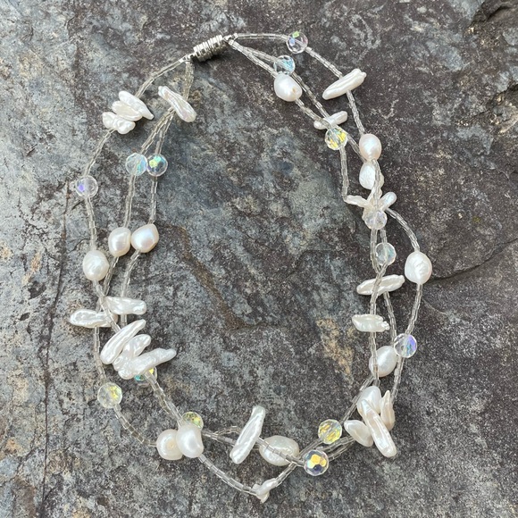 Vintage Jewelry - Vintage Pearl Crystal Fetish Choker Necklace